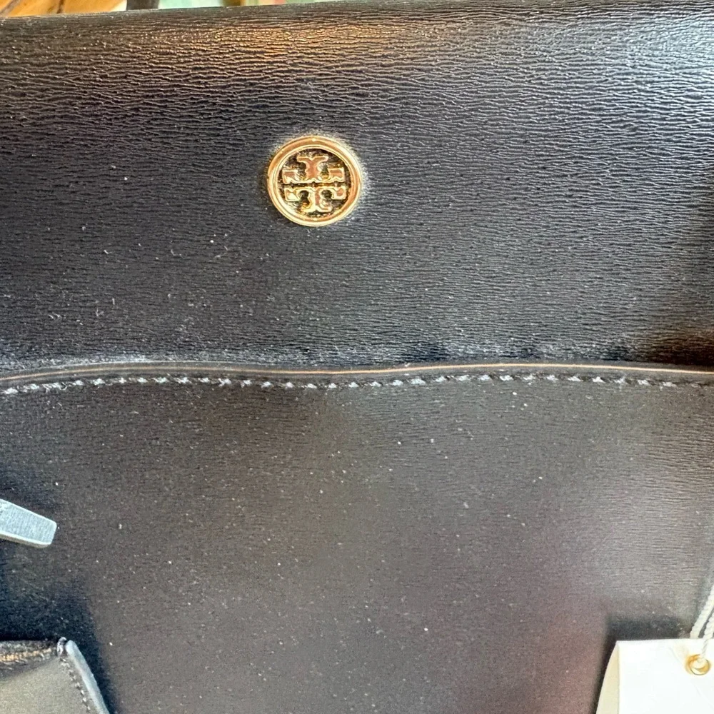 Tory Burch Black Leather Parker Tote with Gold Logo NWT